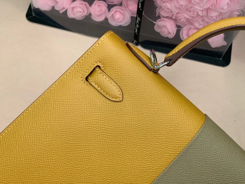 H**me5 Kelly 28 Sellier Epsom Bag Grey/Yellow For Women, Women’s Handbags, Shoulder Bags 11in/28cm