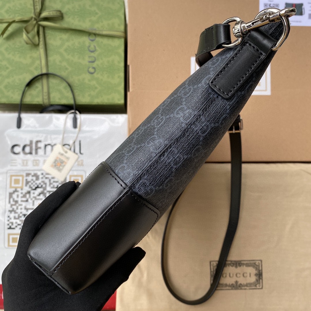 Gvc*1 Black Messenger Black/Grey GG Svp*me Canvas Blue And Red Web For Men 14in/35cm 474139 K5ICN 1095