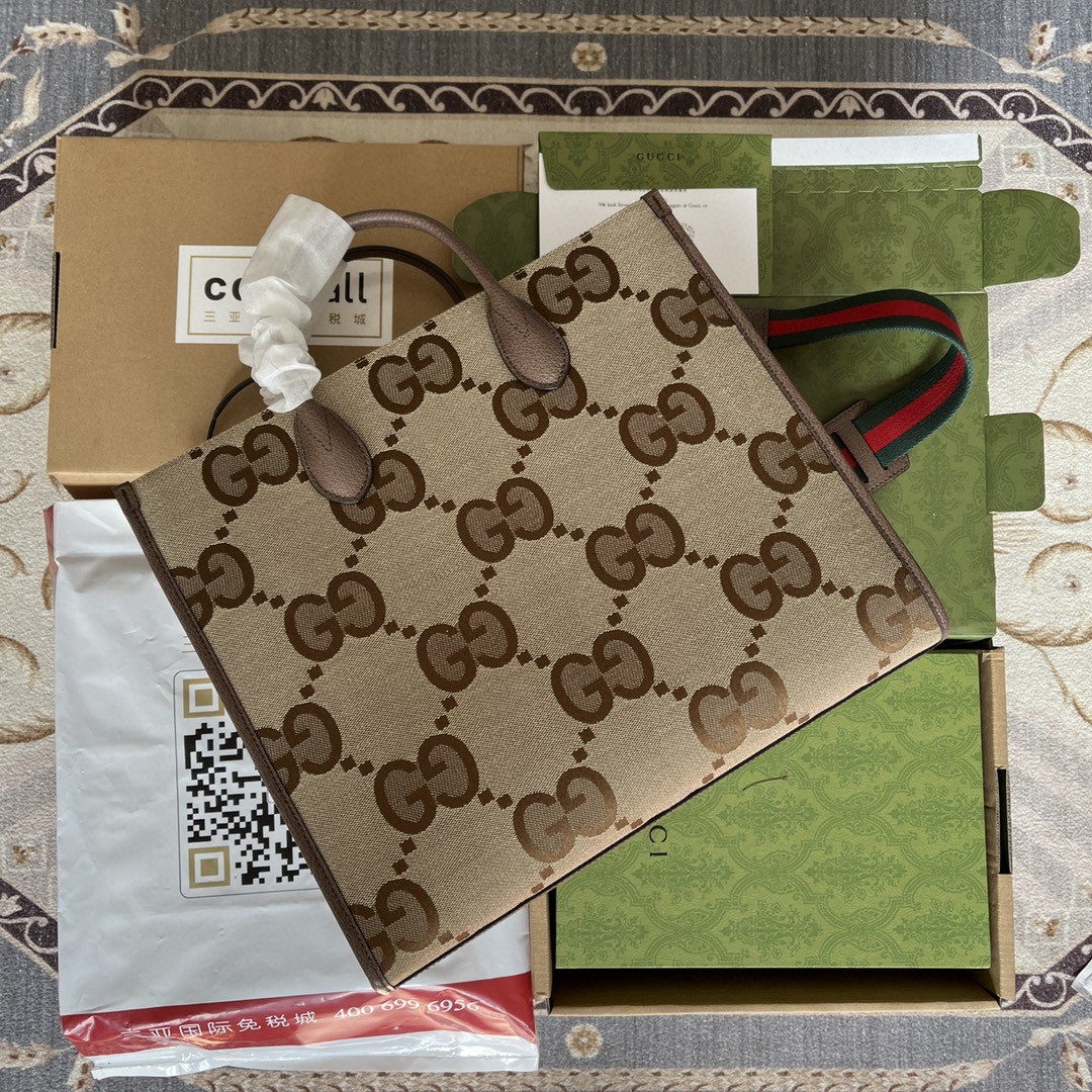 Gvc*1 Tote Bag With Jumbo Camel And Ebony Jumbo GG Canvas For Women 14.6in/37cm ‎678839 UKMDG 2570