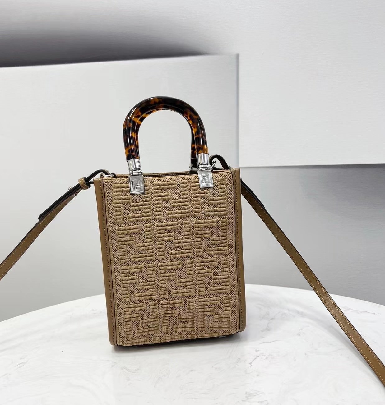 F**di Mini Sunshine Shopper Beige For Women, Women’s Handbags, Shoulder And CrossBody Bags 7.1in/18cm FF 8BS051