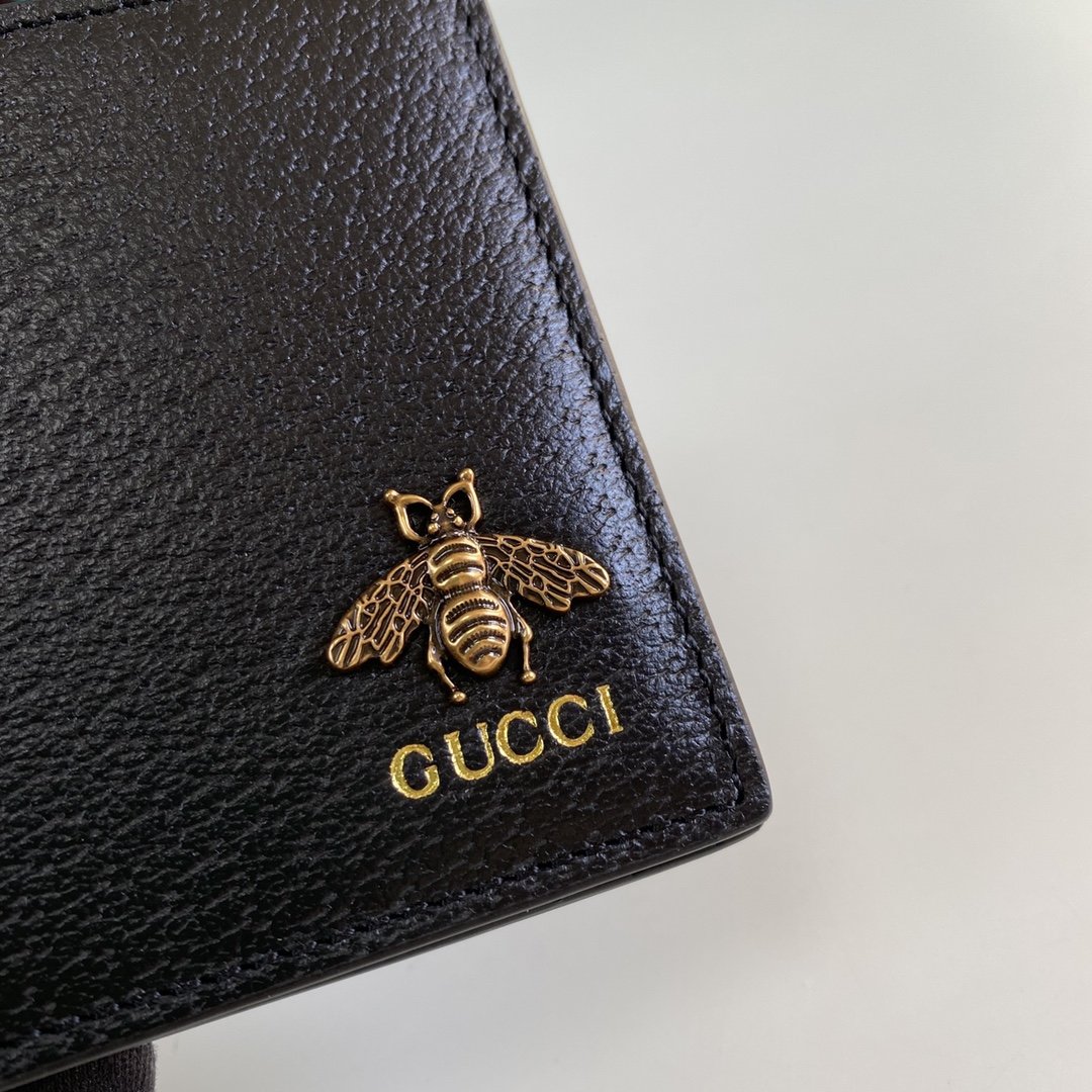 Gvc*1 Bee Logo Black Bi-Fold Wallet For Men, Men’s Wallet 11cm/4.3in GG 523664
