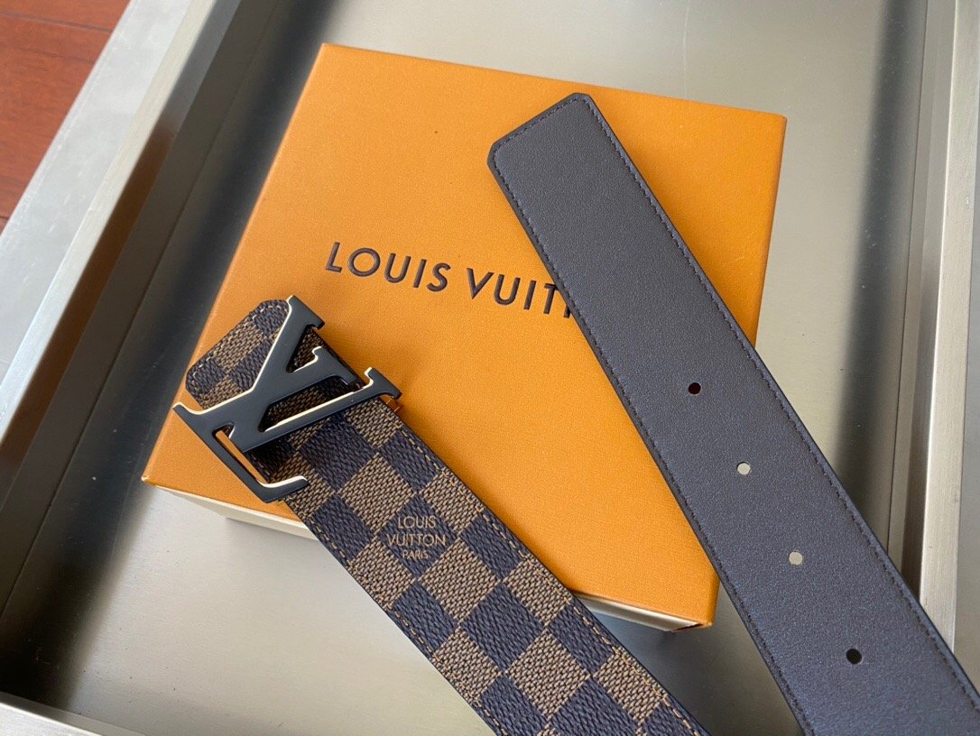 L0vis Vvtt0n Initiales Reversible LV Belt Damier Ebene Canvas with Black Toned Hardware