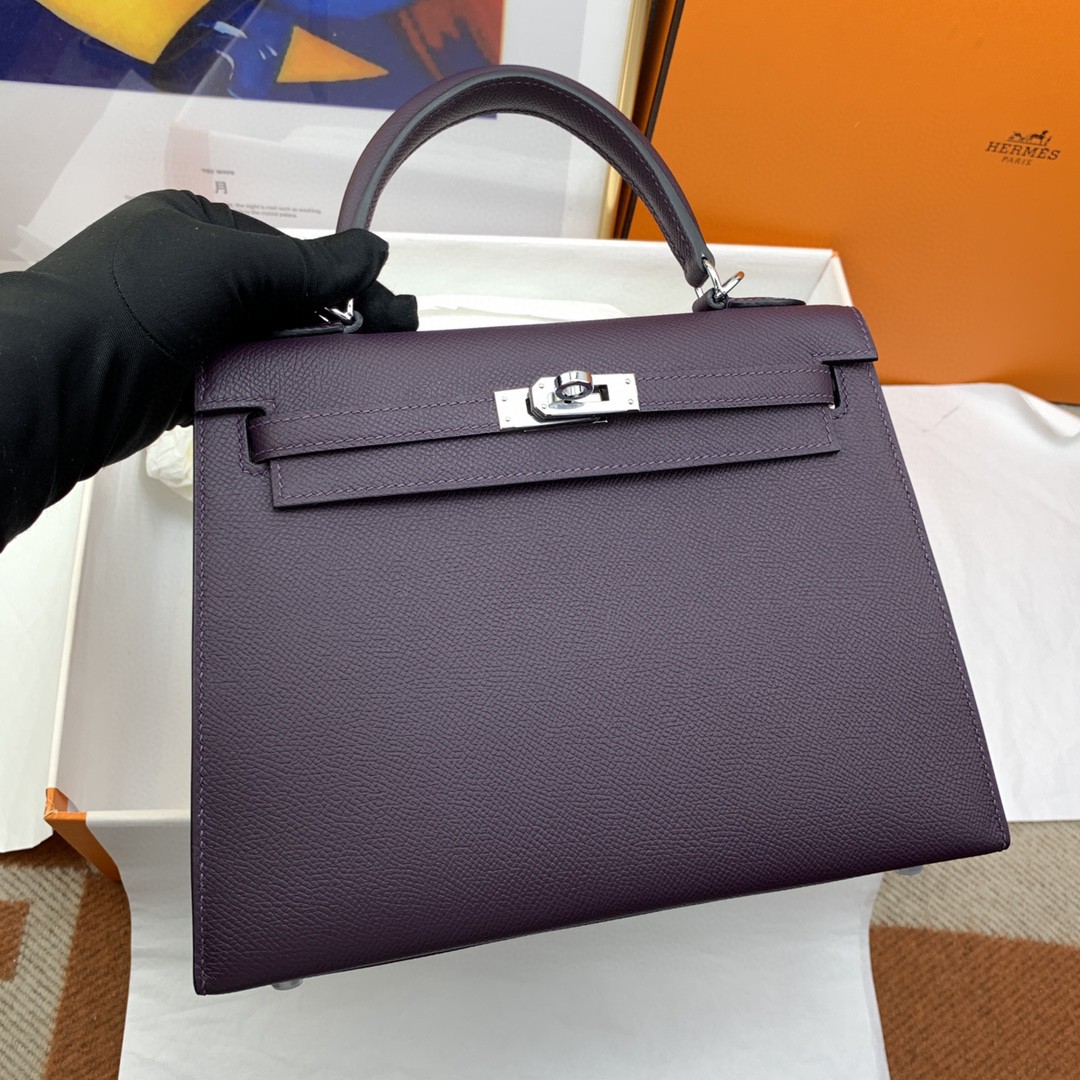 H**me5 Kelly 25 Sellier Epsom Dark Purple Bag For Women, Women’s Handbags, Shoulder Bags 10in/25cm