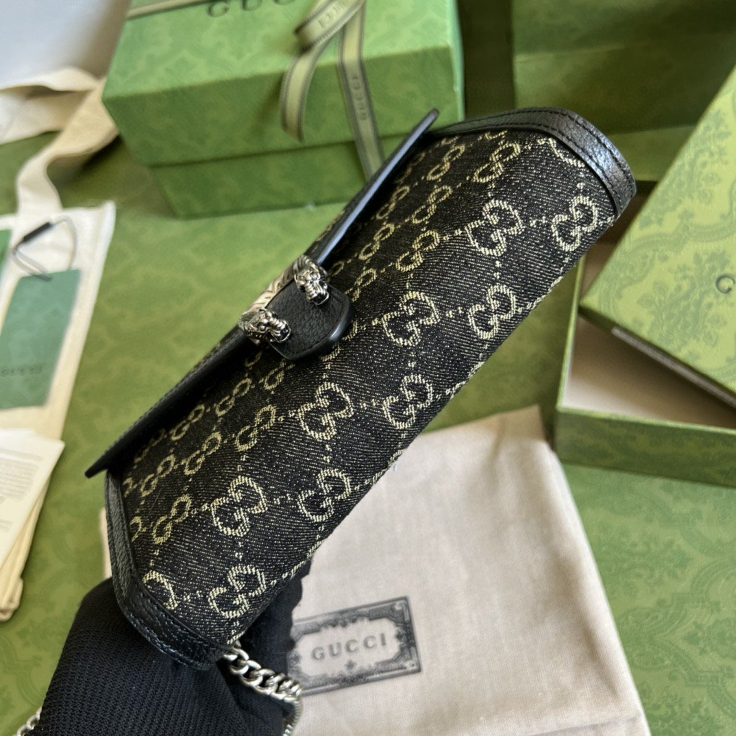 Gvc*1 Dionysus GG Mini Chain Bag Black And Ivory GG Denim Jacquard For Women 8in/20cm 401231 UN3BN 1274