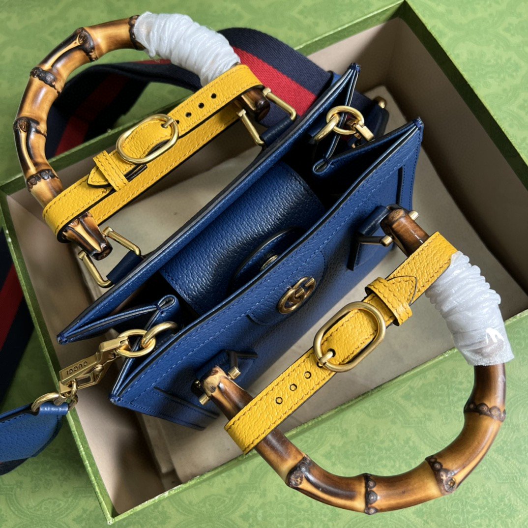 [True-to-ORIGINAL] Gvc*1 Diana Mini Tote Bag Canvas Lining Blue For Women 7.9in/20cm GG 702732 U3ZDT 4862