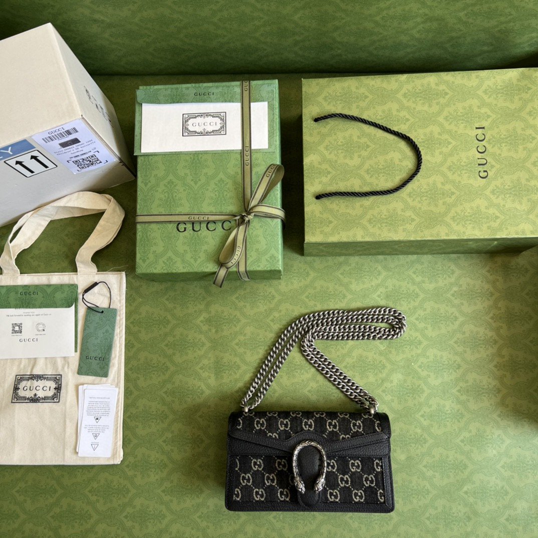 Gvc*1 Dionysus Small GG Shoulder Bag Black And Ivory GG Denim Jacquard For Women 10in/25cm 499623 UN3BN 1274