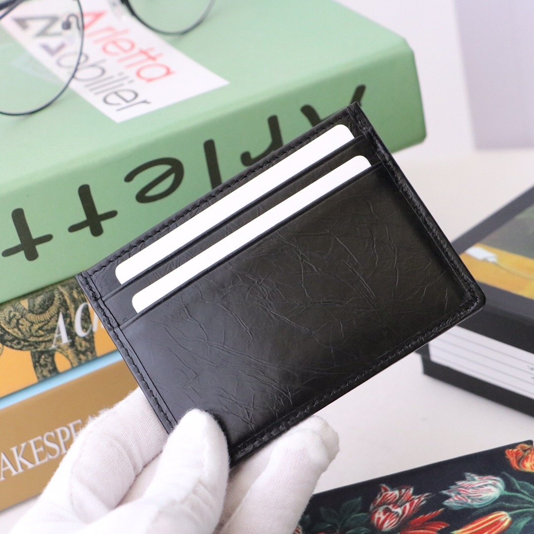 Gvc*1 Card Case with Interlocking G Plain Black For Men 4in/10cm GG