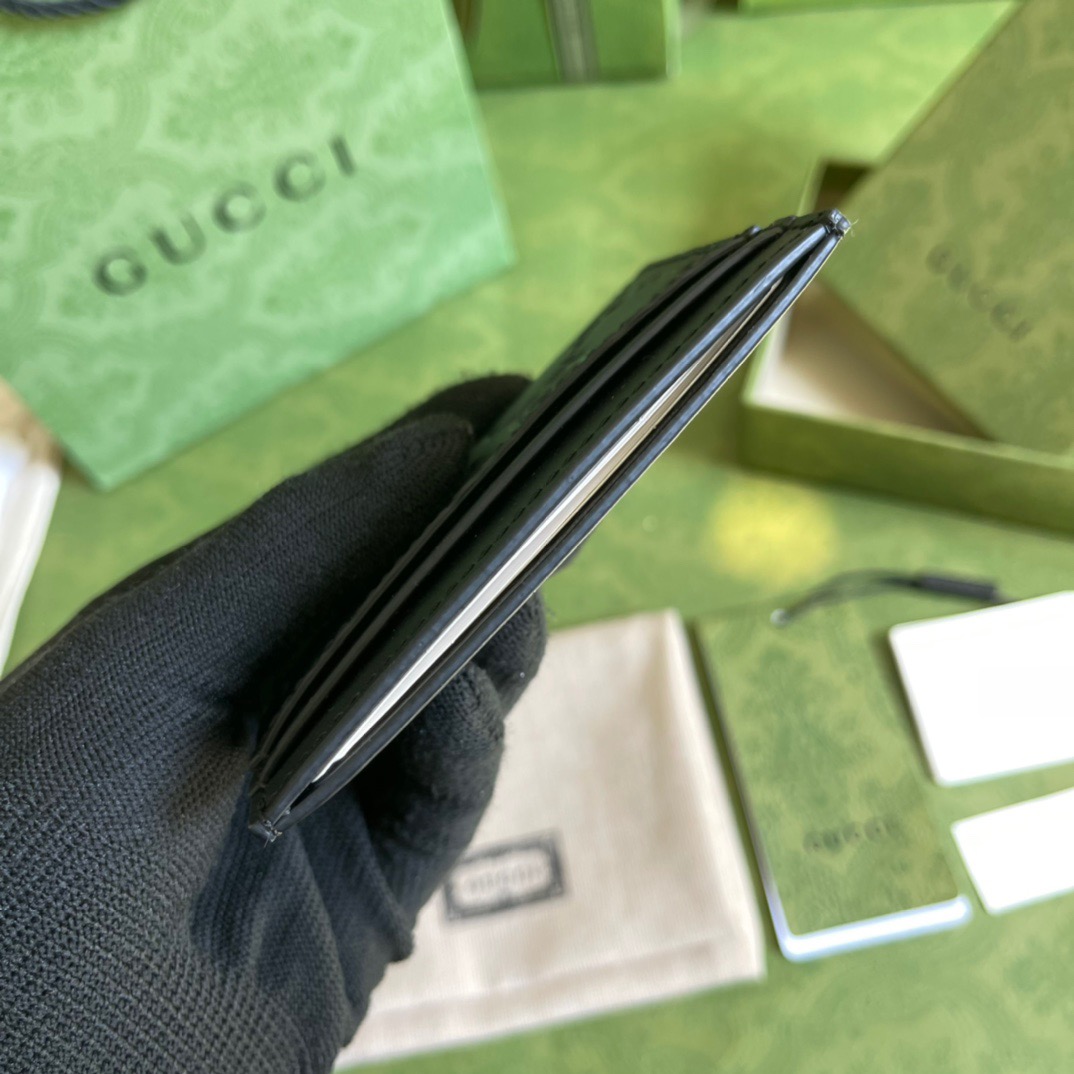 Gvc*1 Signature Card Case Black Metal Hardware For Men 4in/10cm GG ‎473927 CWC1N 1000