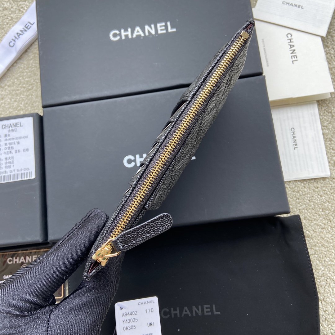 Ch**el CO-CO Mini Pouch Wallet 19.5cm/7.7in Gold Hardware For Women Black