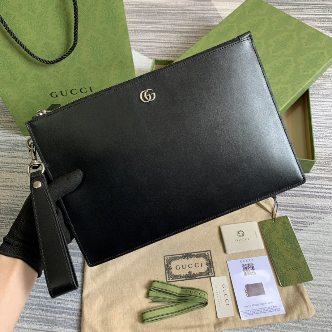 Gvc*1 Marmont Pouch in Black with Gold Toned Hardware For Men, Men’s Pouch 12in/30.5cm GG 475317 DJ20T 1000