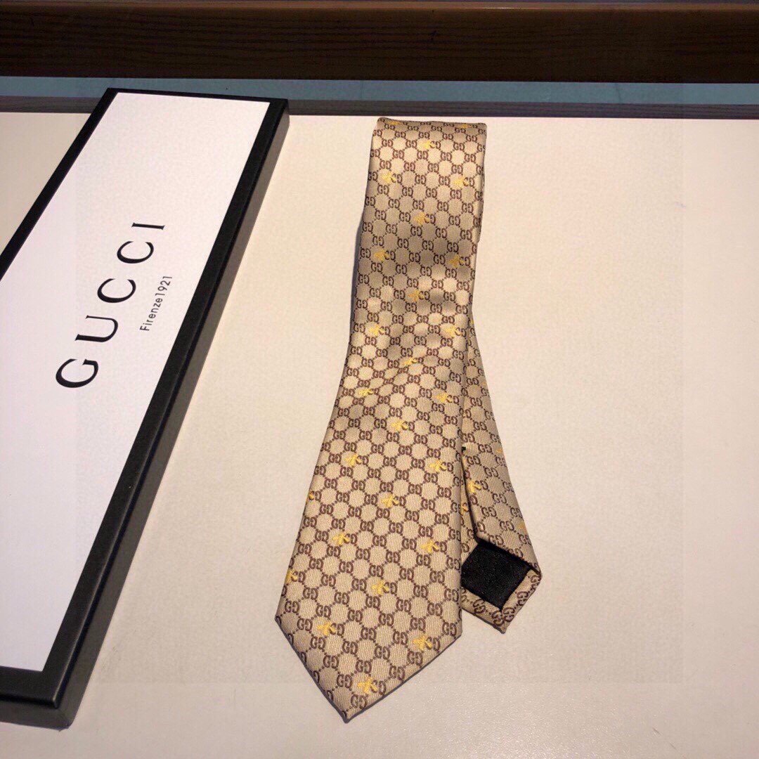Gvc*1 GG Bees Silk Tie Beige GG Men Tie 545078 4E002 9764