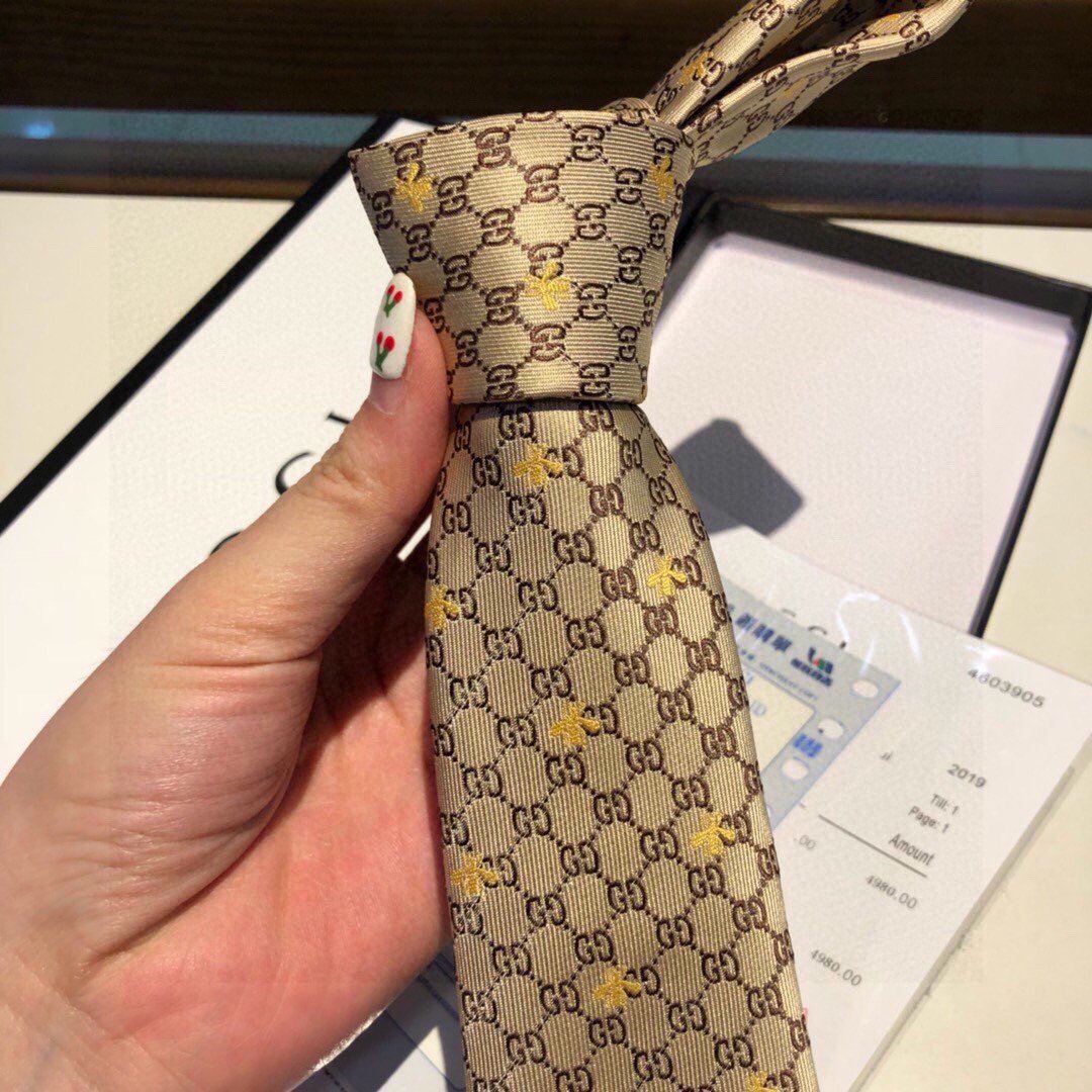 Gvc*1 GG Bees Silk Tie Beige GG Men Tie 545078 4E002 9764