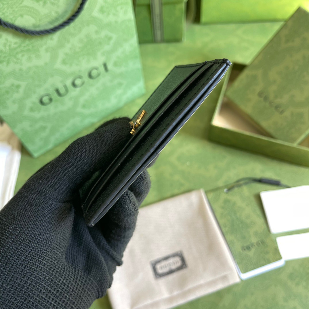 Gvc*1 Animalier Card Case Black with Metal Bee For Men 4in/10cm GG 523685 DJ20T 1000