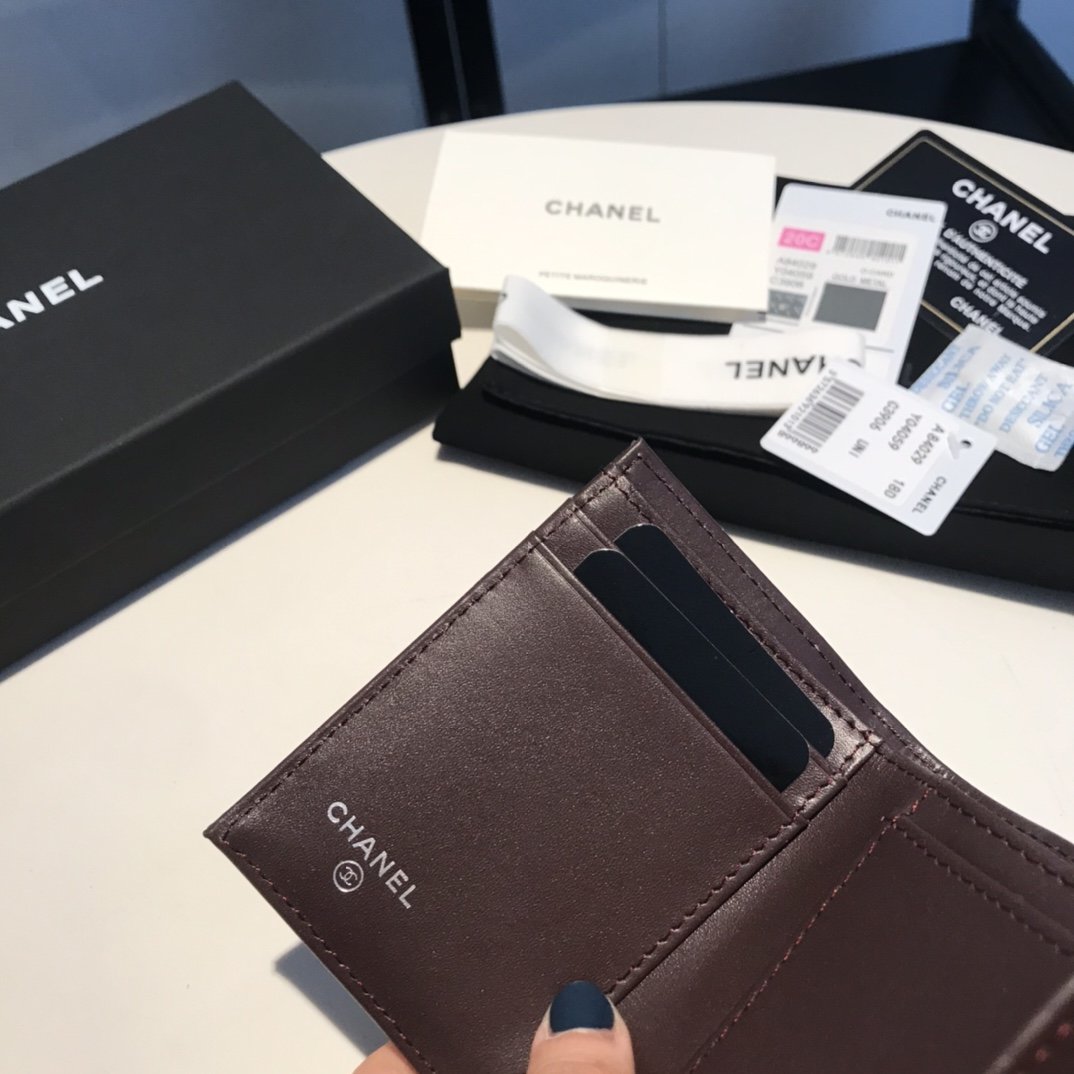 Ch**el CO-CO Classic Card Holder10.5cm/4.1in Silver Hardware For Women Black