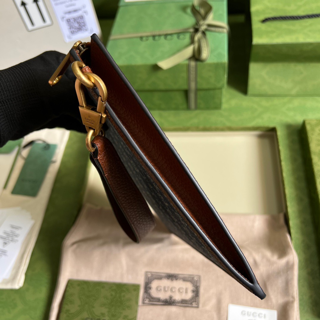 Gvc*1 GG Wool Pouch With Interlocking G Black For Men, Men’s Pouch 12in/31cm GG