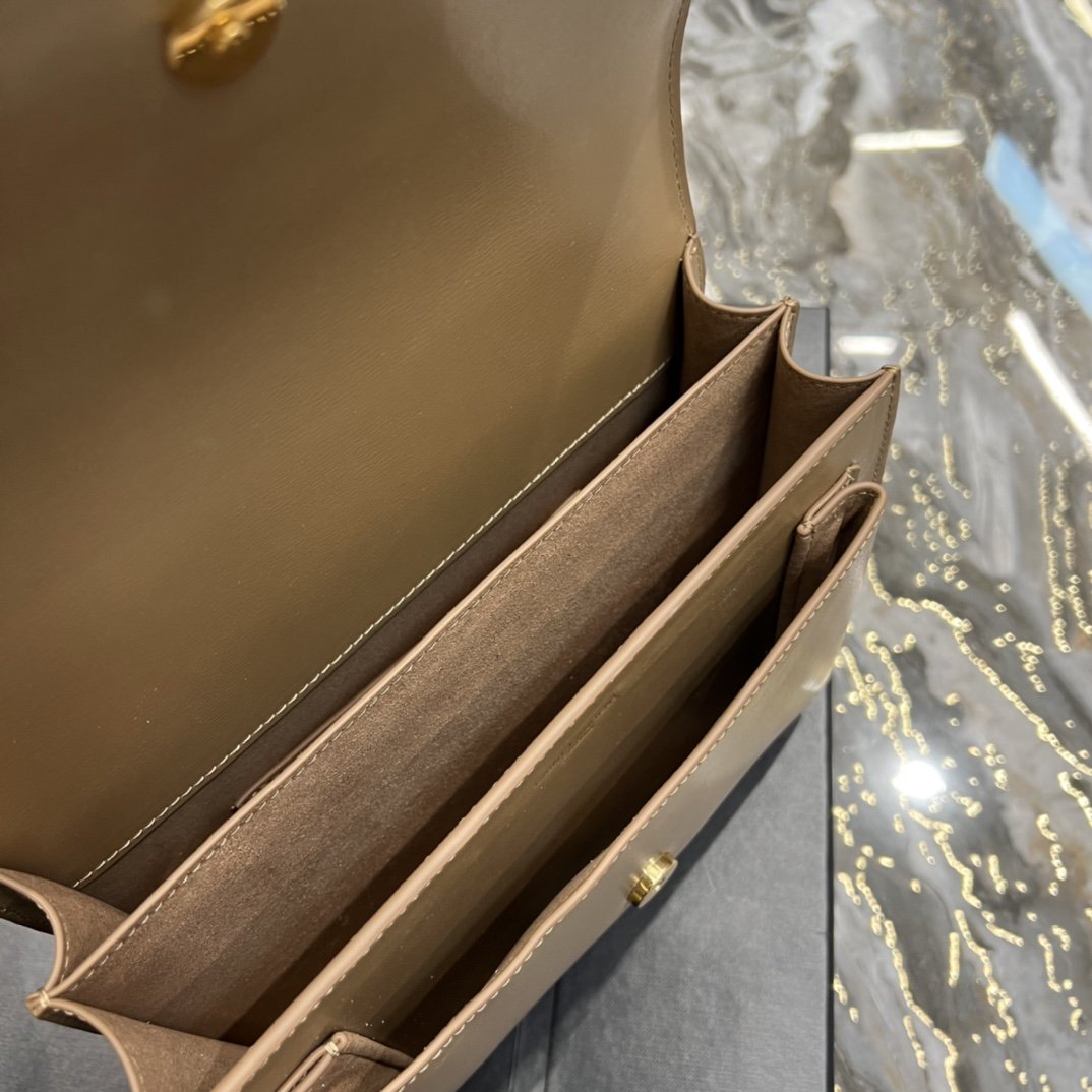 Sa1nt Lau*nt Sunset Medium Chain Bag For Women 8.6in/22cm Dark Beige Y51 442906D420W2721