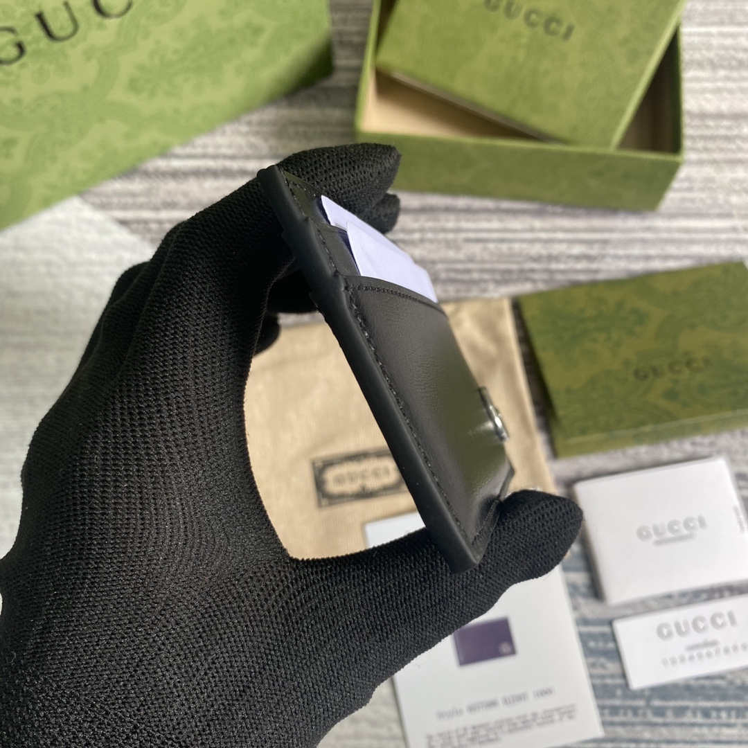 Gvc*1 GG Marmont Card Case Black Silver Hardware For Men 4in/10cm GG 657588 0YK0N 1000