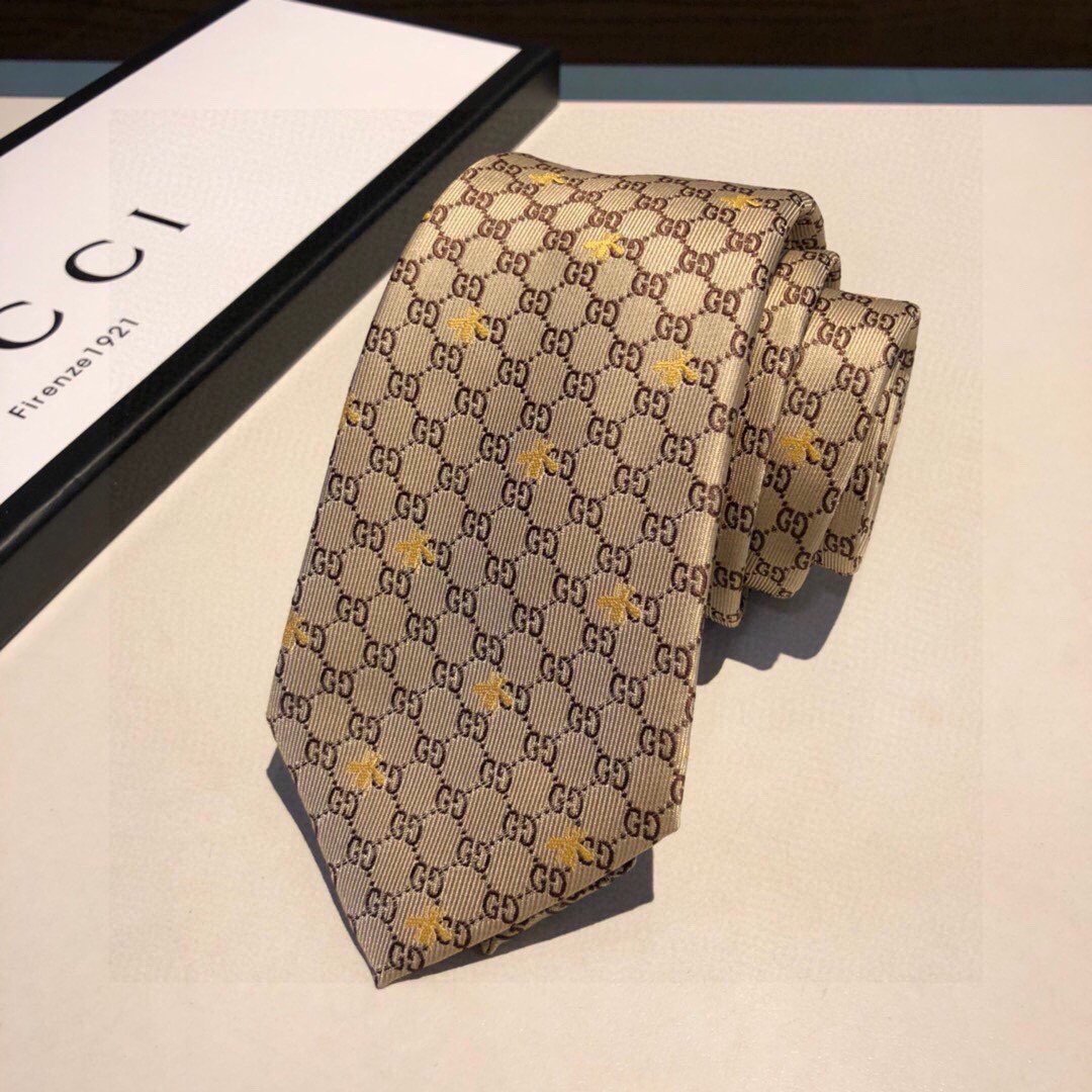 Gvc*1 GG Bees Silk Tie Beige GG Men Tie 545078 4E002 9764