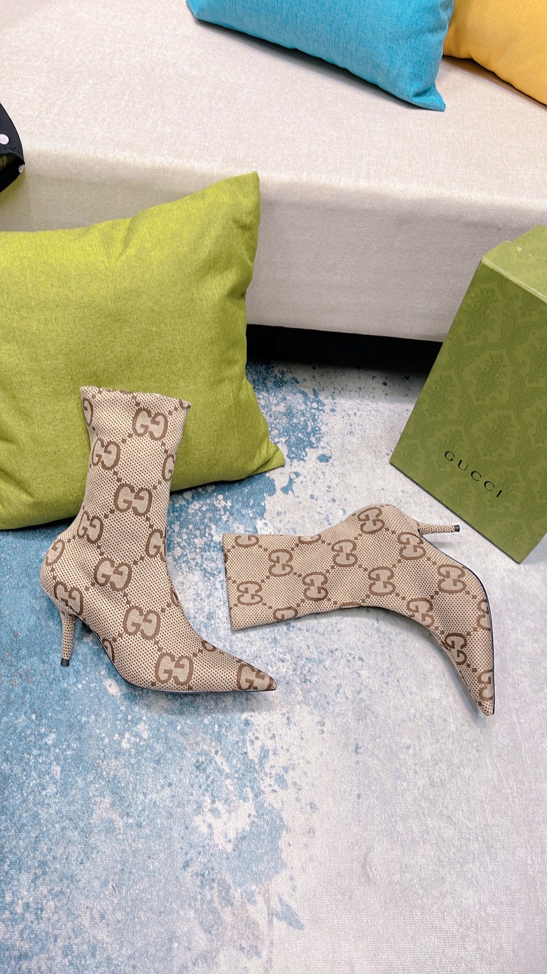 Gvc*1 Women’s Lisa Monogram Canvas Ankle Boots Beige For Women GG