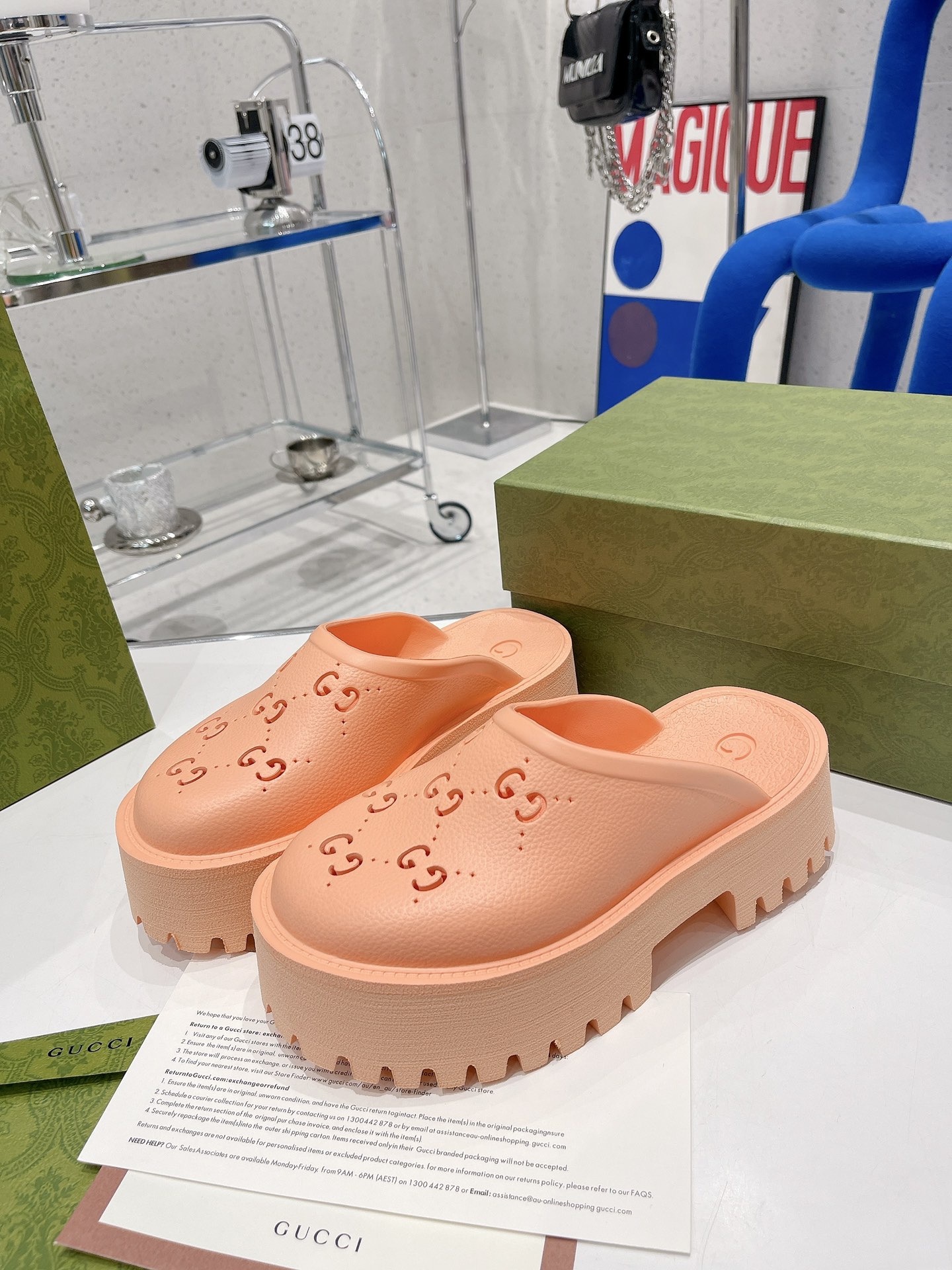 Gvc*1 Women’s Platform Perforated G Sandal Peach For Women GG 663577 JFB00 6707