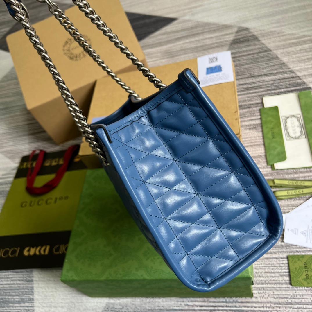 [True-to-ORIGINAL] Gvc*1 Marmont Small Matelasse Tote Blue For Women, Women’s Bags 26.5 in/10.4cm GG ‎‎675796 UM8BF 4340