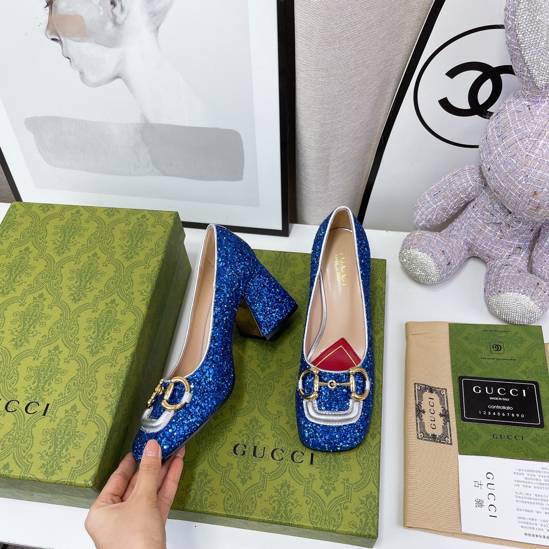 Gvc*1 Lovelight Mid-Heel Crystal Ballet Flat With Horsebit Blue For Women GG