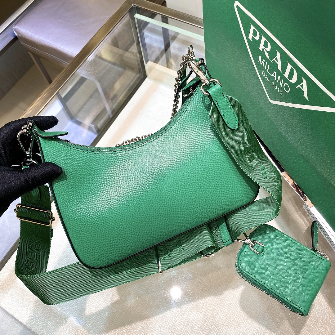 Pra*a Re-Edition 2005 Saffiano Leather Bag Green For Women, Women’s Bags 8.6in/22cm