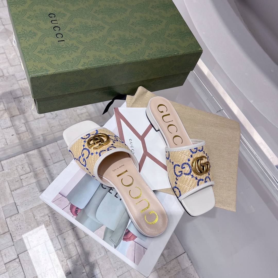 Gvc*1 Women’s GG Raffia Effect Slide White For Women GG