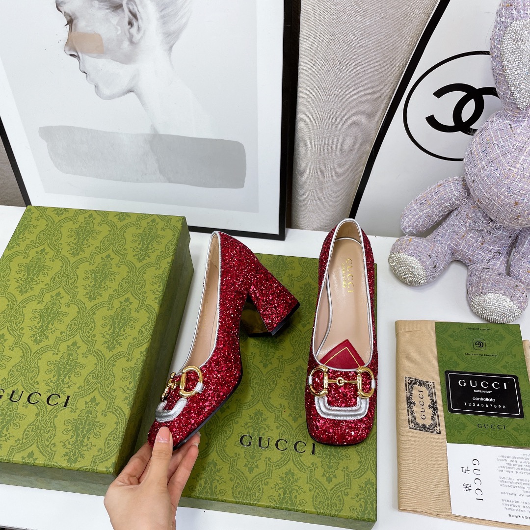 Gvc*1 Lovelight Mid-Heel Crystal Ballet Flat With Horsebit Red For Women GG