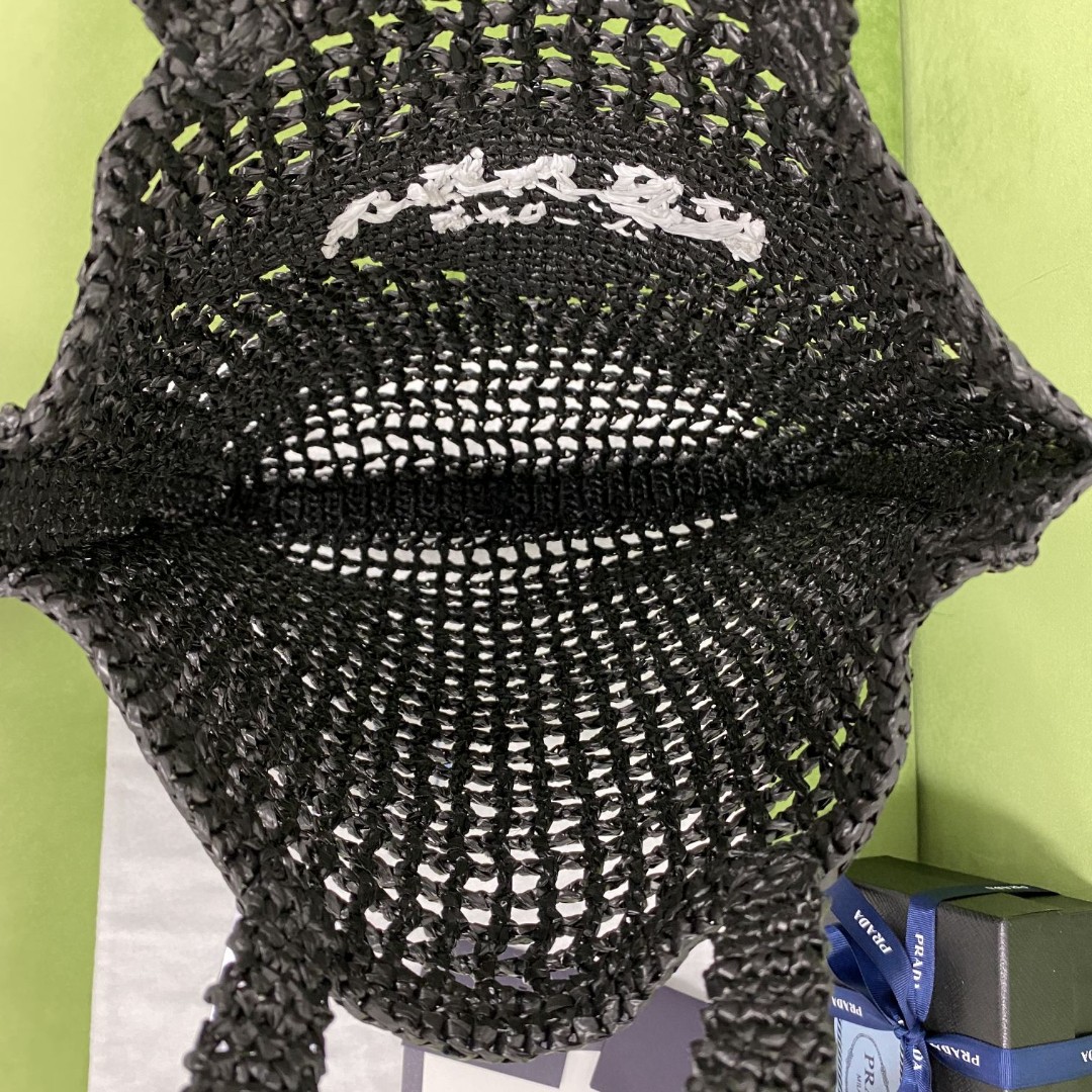 Pra*a Raffia Tote Bag Black For Women, Women’s Bags 14.9in/38cm 1BG393_2A2T_F0002_V_OOO