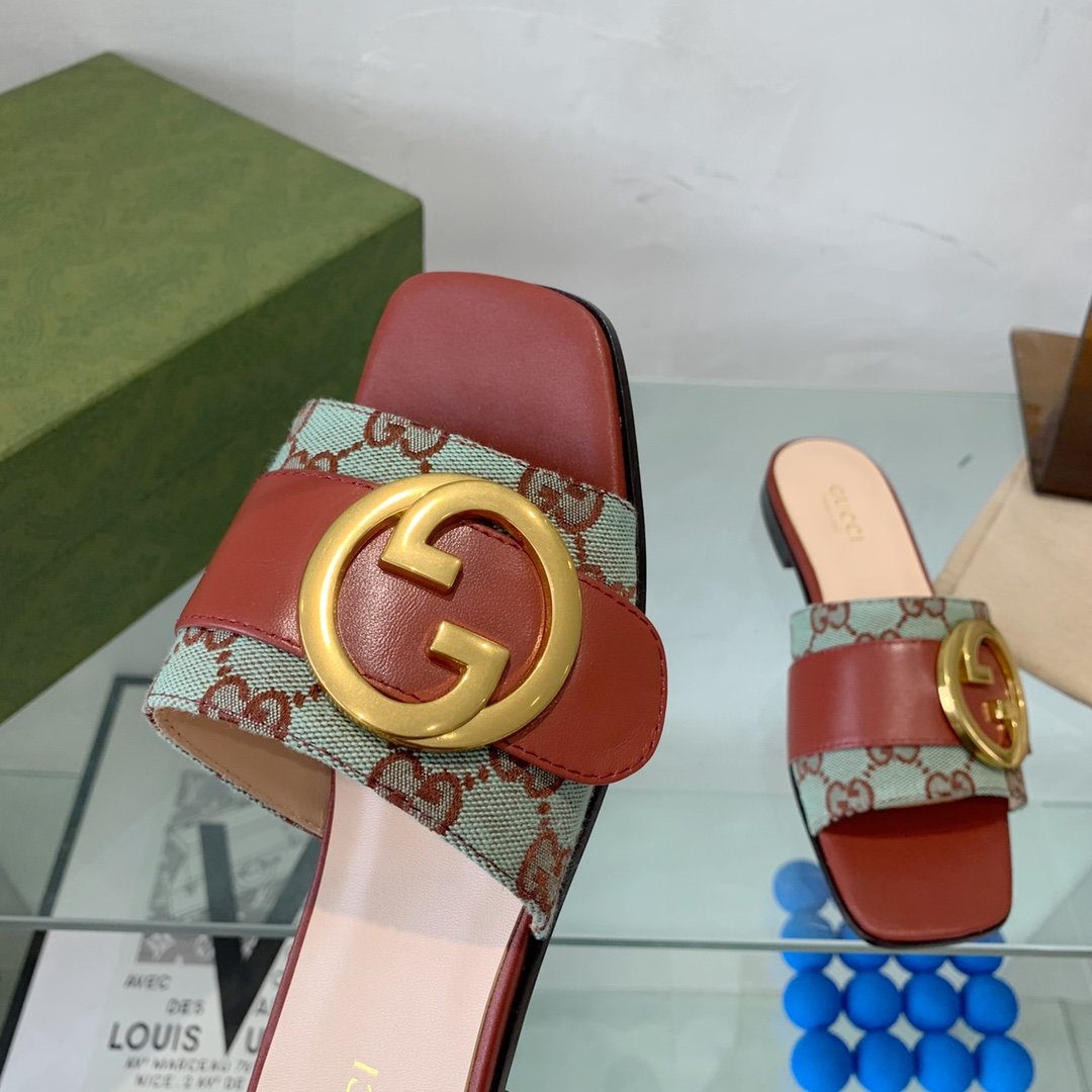 Gvc*1 Blondie Matelasse Canvas Slide Sandal Red For Women GG