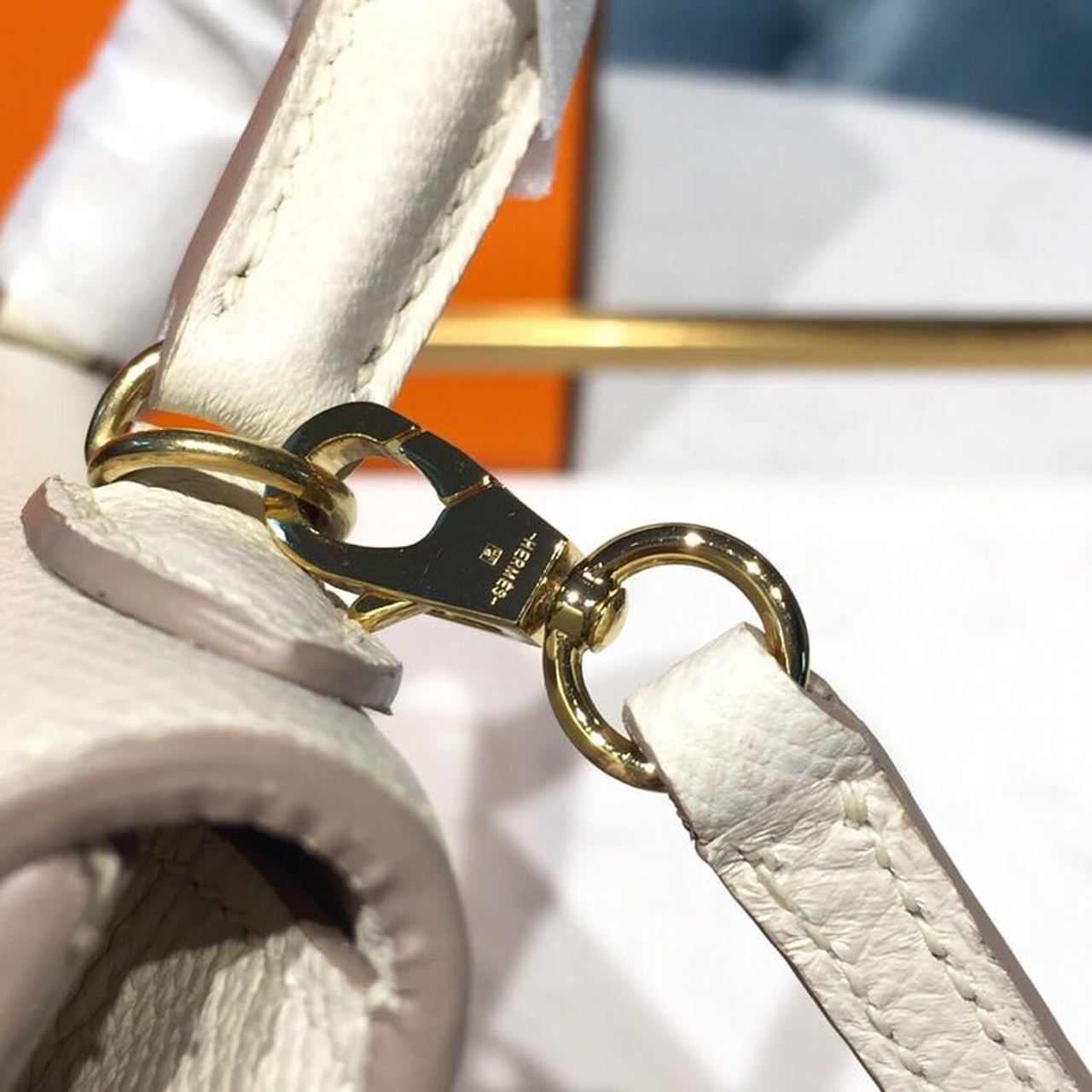 H**me5 Mini Kelly White For Women Gold Toned Hardware 7.5in/19cm