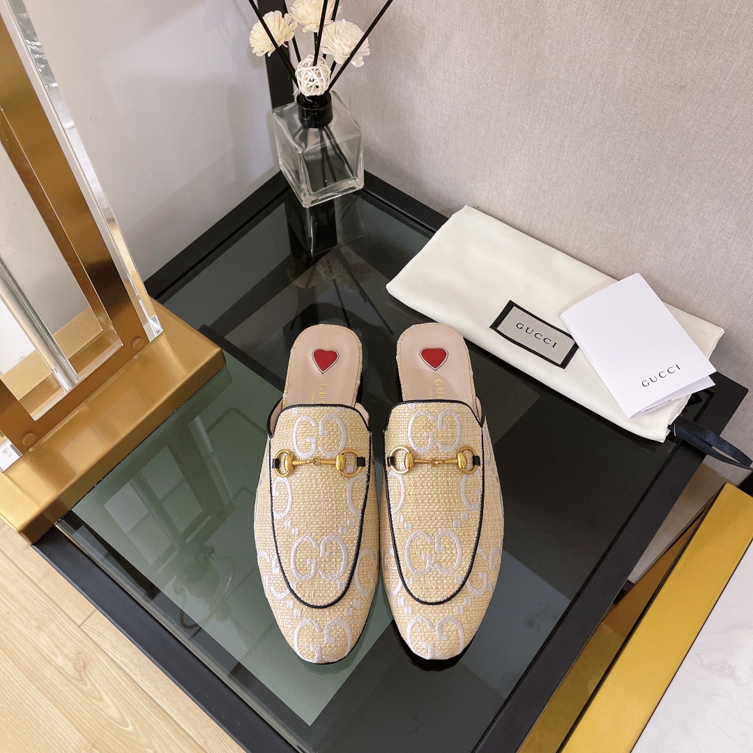 Gvc*1 Women’s GG Princetown Slipper Beige For Women GG 475094 UWB50 9676