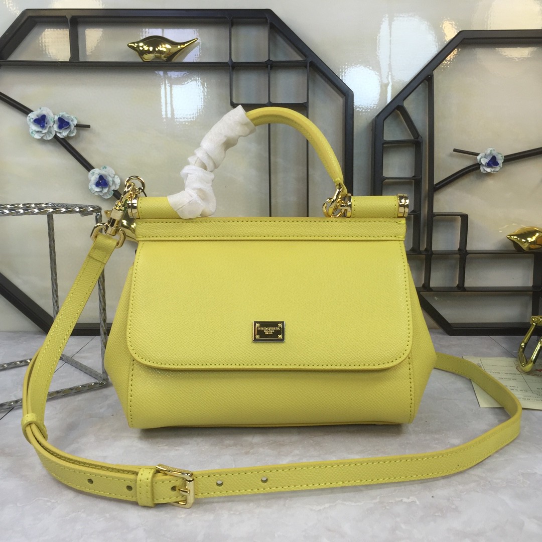 Dolce & Gabbana Medium Sicily Handbag In Dauphine Yellow For Women 10.2in/26cm DG