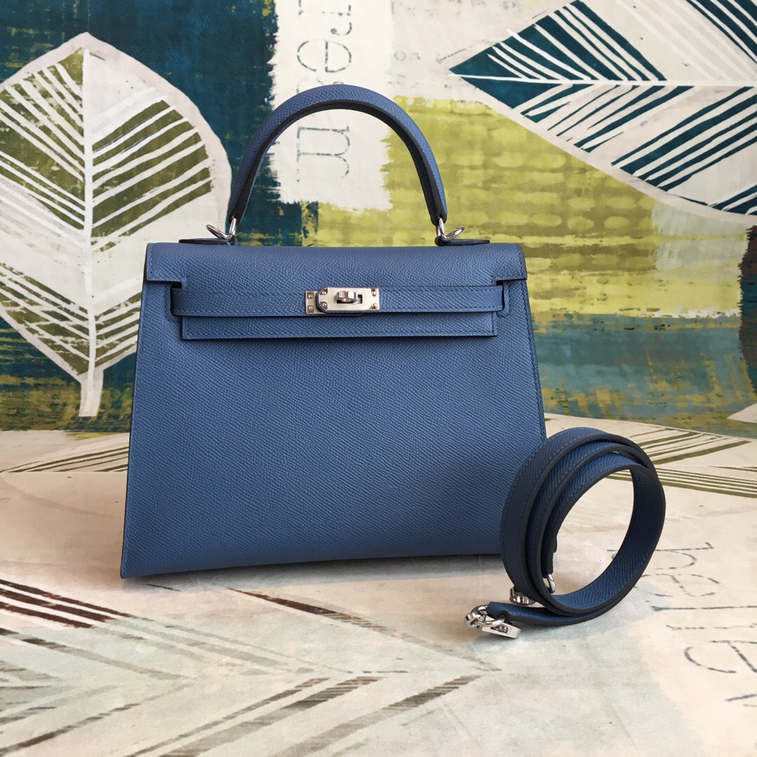 H**me5 Kelly Navy For Women Silver Toned Hardware 10in/25cm