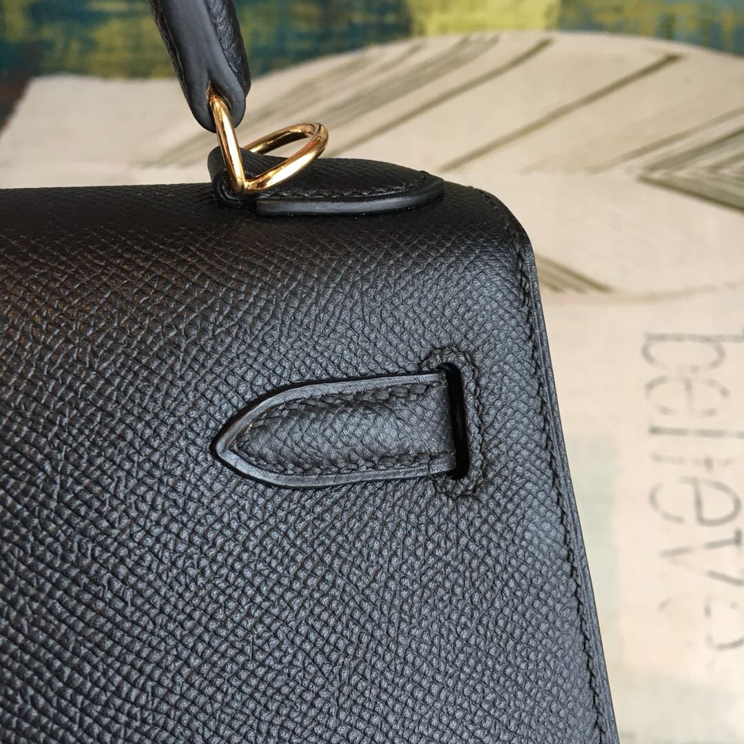 H**me5 Kelly Black For Women Gold Toned Hardware 10in/25cm