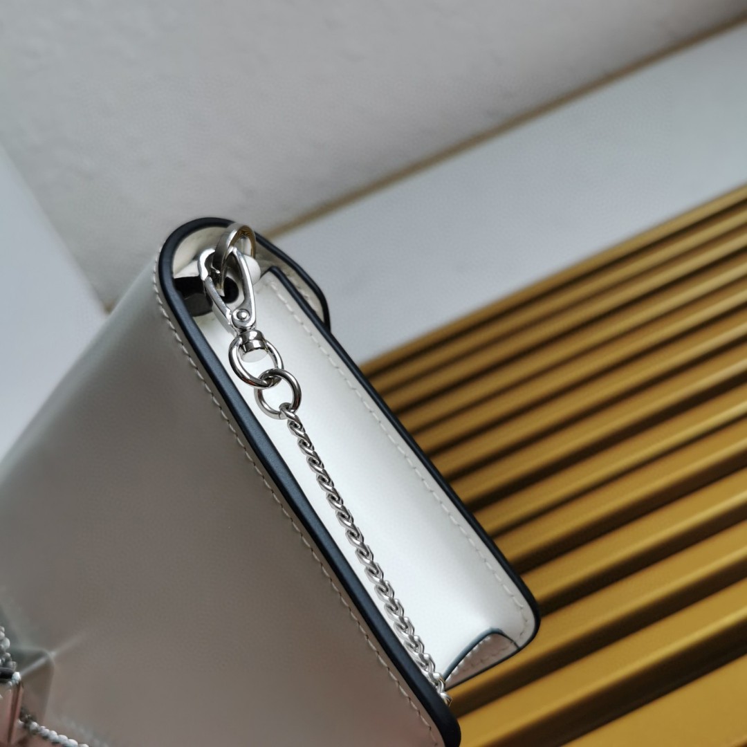 Pra*a Brushed Shoulder Bag White For Women, Women’s Bags 6.7in/17cm