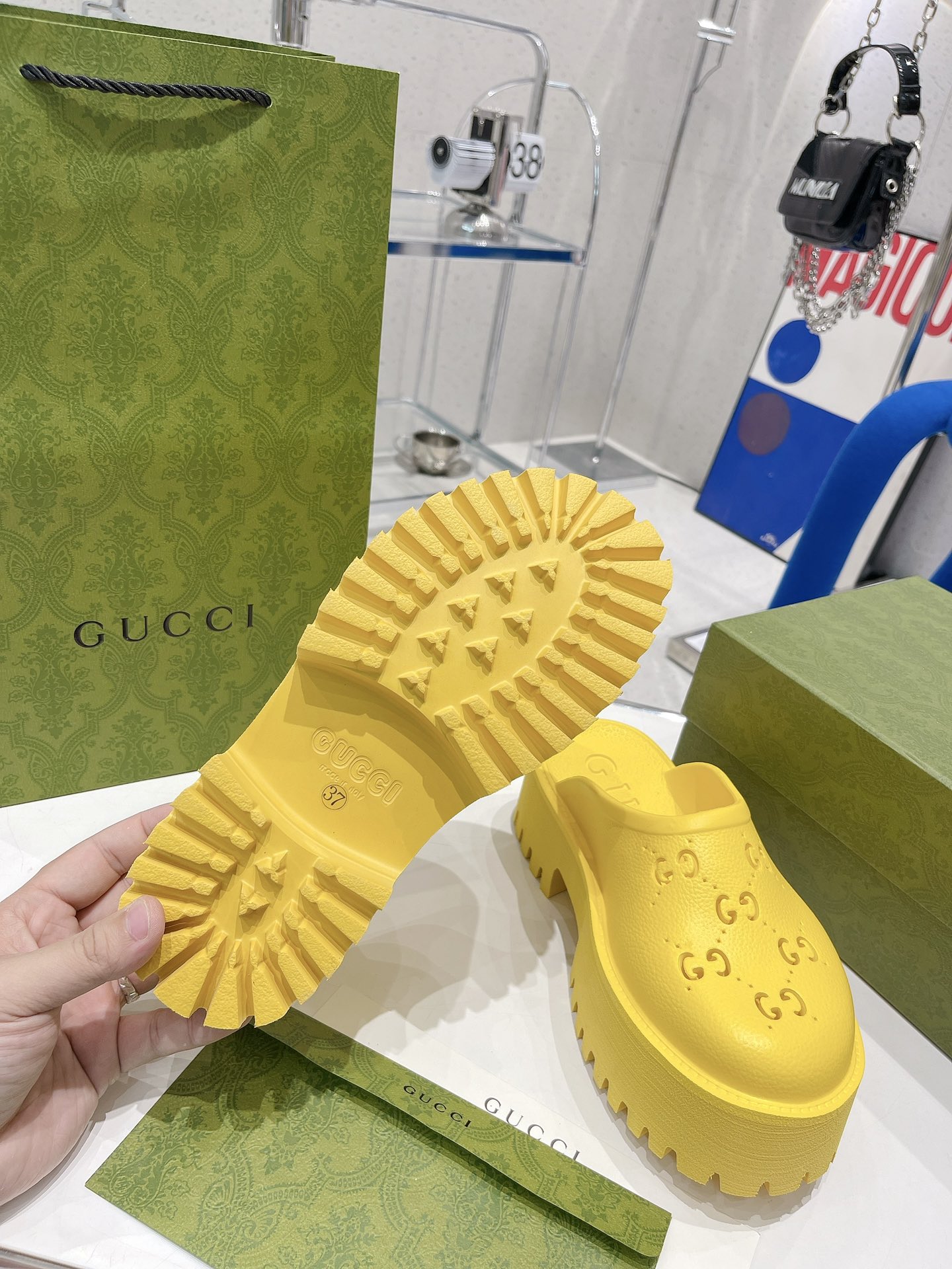 Gvc*1 Women’s Platform Perforated G Sandal Yellow For Women GG