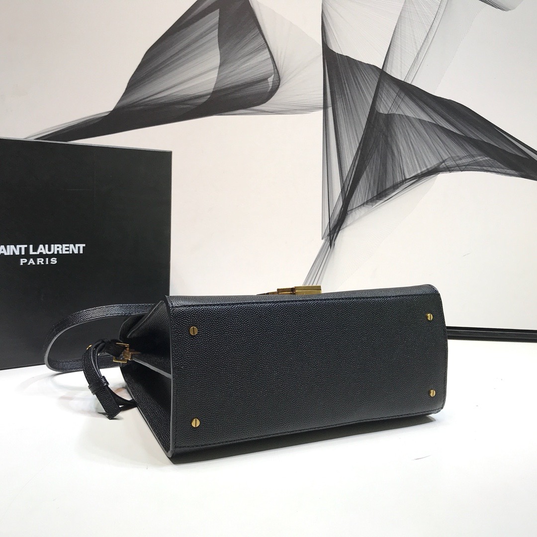 Sa1nt Lau*nt Cassandra Medium Top Handle Bag In Grain Black For Women 9.6in/24.5cm Y51