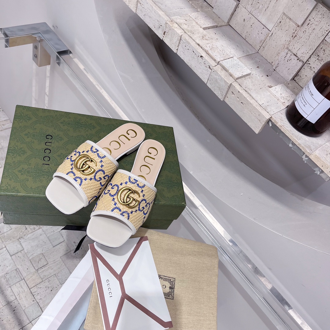 Gvc*1 Women’s GG Raffia Effect Slide White For Women GG