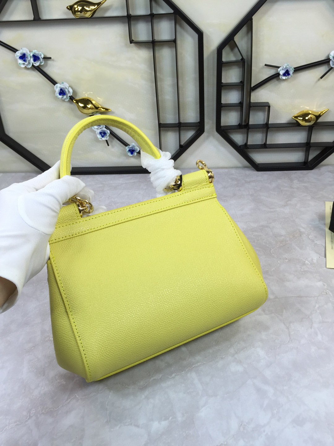 Dolce & Gabbana Medium Sicily Handbag In Dauphine Yellow For Women 10.2in/26cm DG