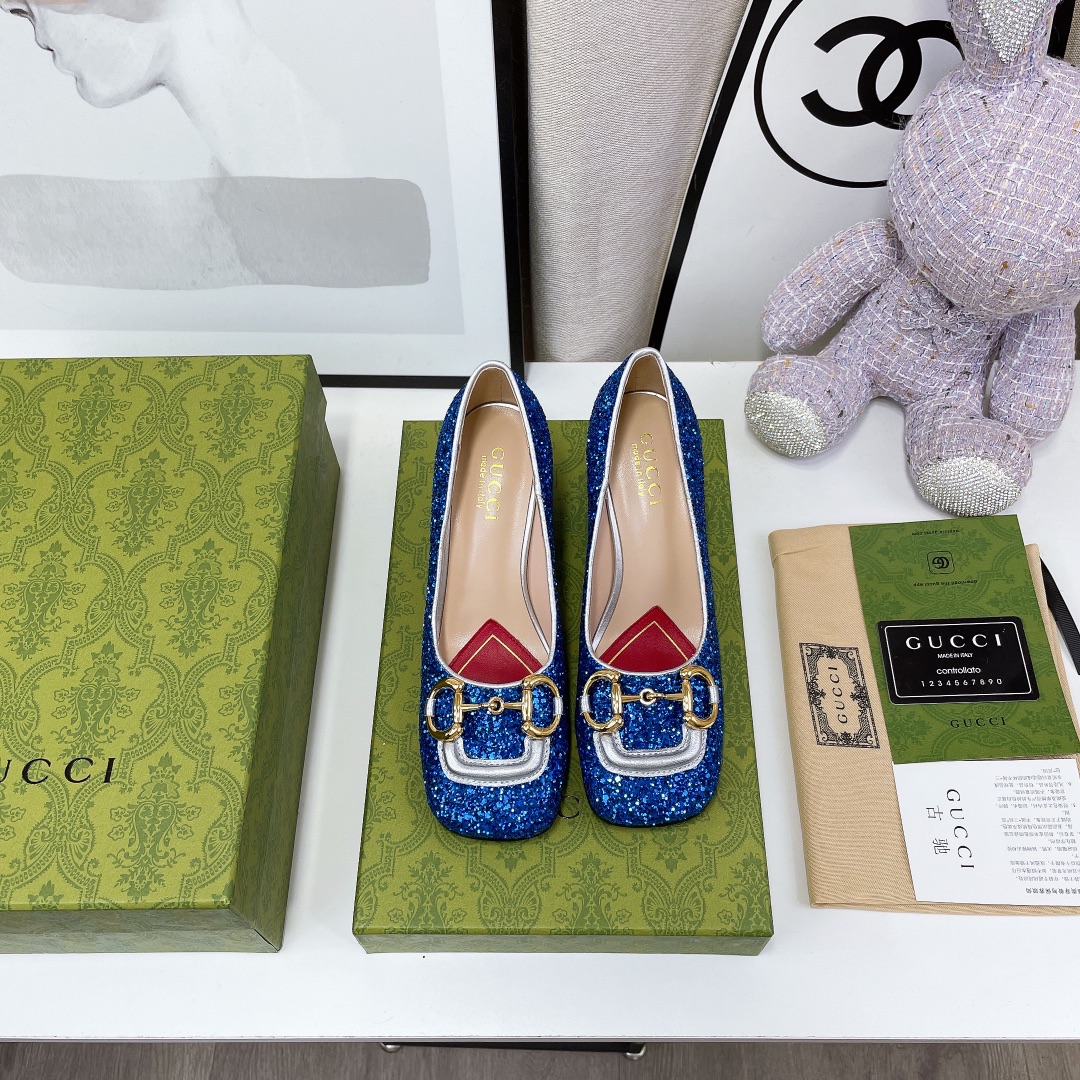 Gvc*1 Lovelight Mid-Heel Crystal Ballet Flat With Horsebit Blue For Women GG