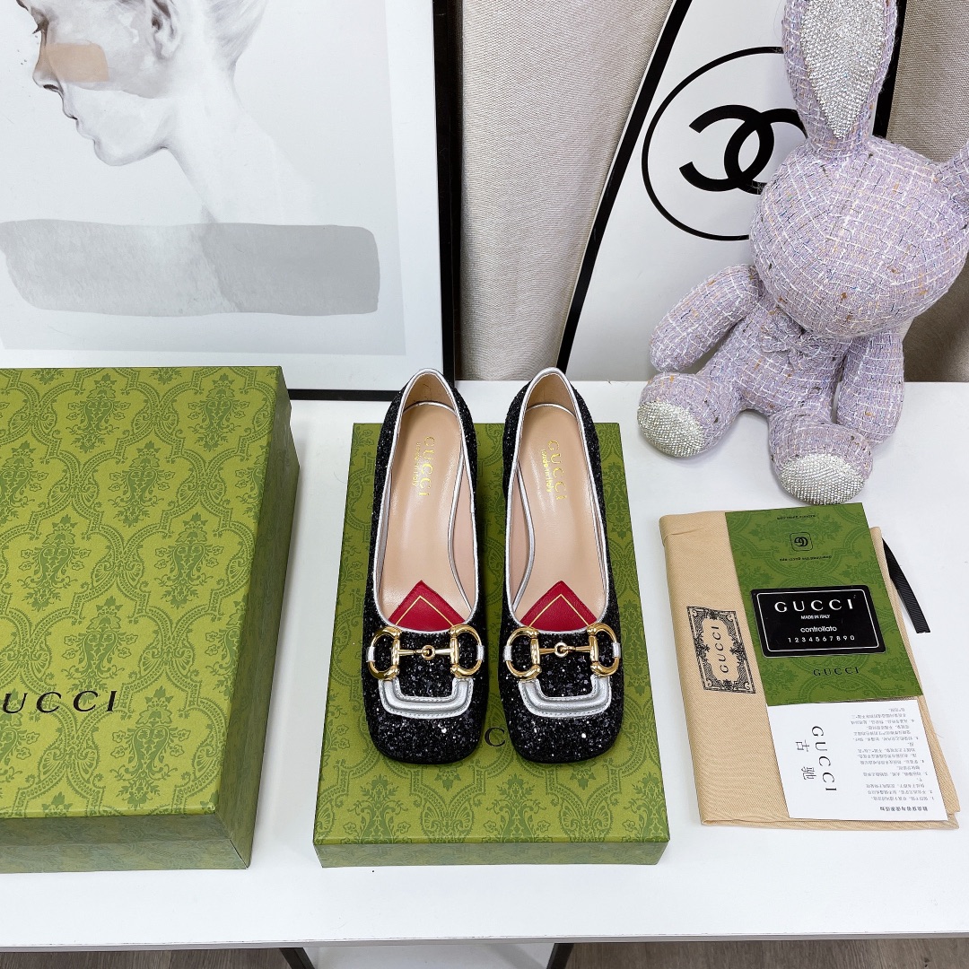 Gvc*1 Lovelight Mid-Heel Crystal Ballet Flat With Horsebit Black For Women GG