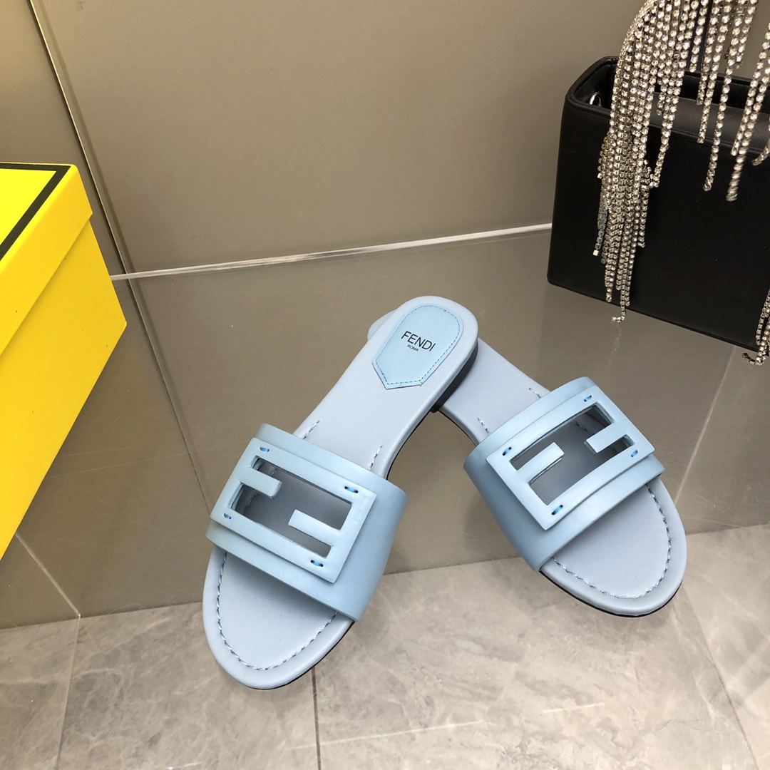 F**di Signature Light Blue Slides For Women 8R8136AE7TF18TF