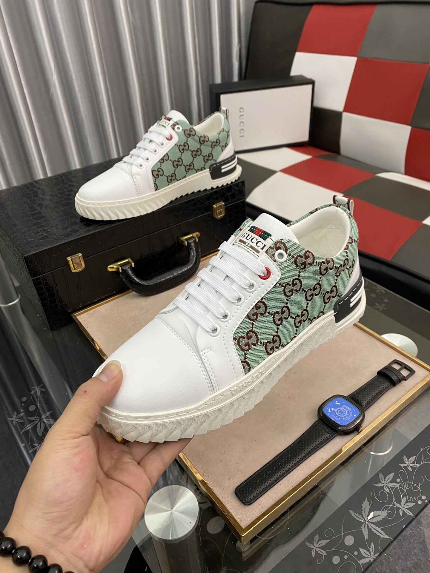 Gvc*1 Men’s GG Ace Sneaker Green And White For Men