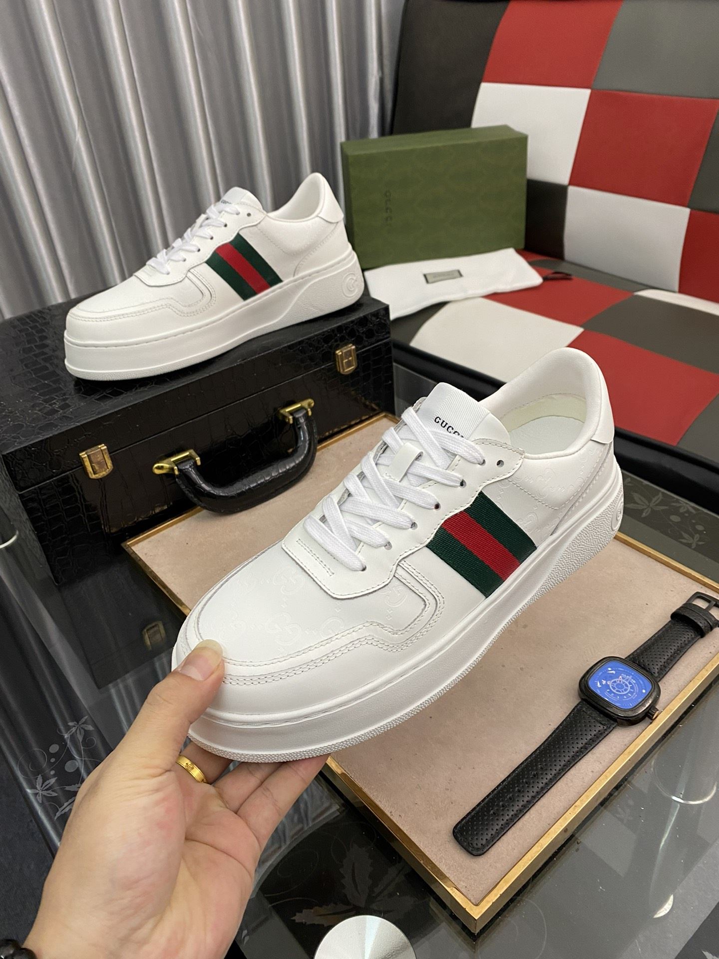 Gvc*1 Men’s GG Sneaker With Web White For Men ‎669582