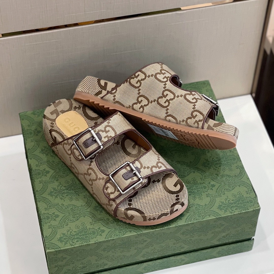 Gvc*1 Men’s Maxi GG Slide Sandal With Straps Beige And Ebony For Men 658020 2HK60