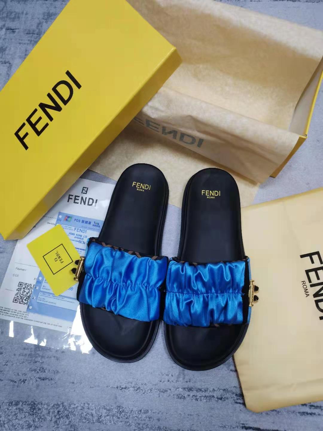 F**di Feel Blue Satin Slides For Women