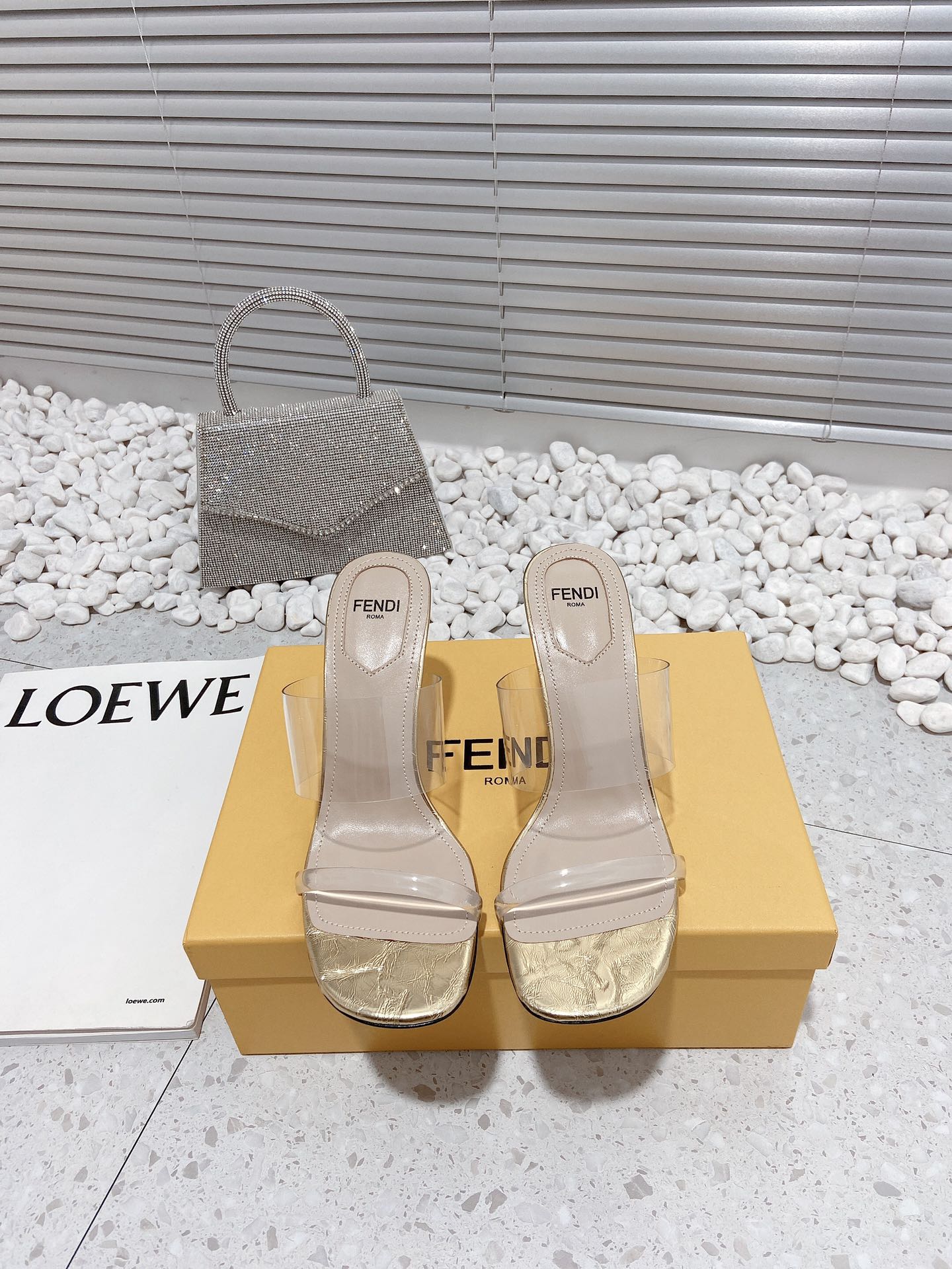 F**di First Gold Transparent High-Heeled Sandals For Women