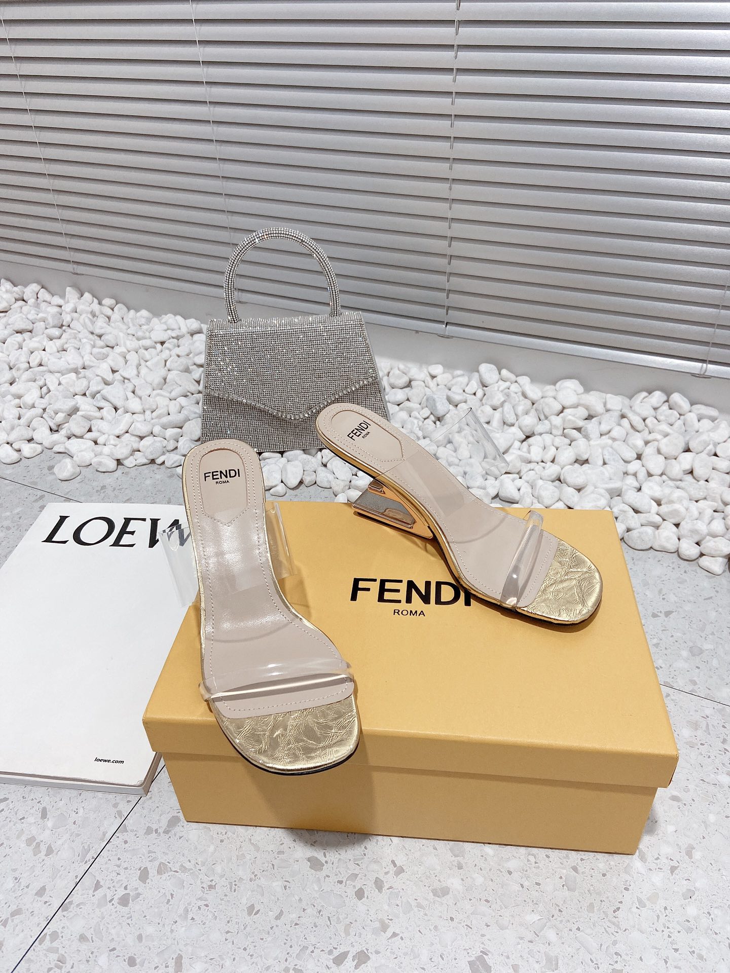 F**di First Gold Transparent Medium-Heeled Sandals For Women